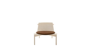 Minimalist Plywood Lounge Chair Light Wood Frame Brown Leather Cushion