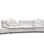 Modular Leather Sofa Goose Down Cushions Raw Edge Stitching Mid Century Design