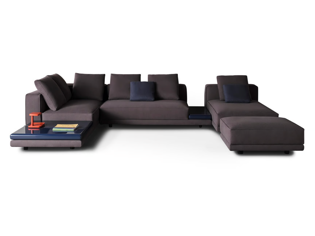 Modular Sofa System Geometric Design Integrated Side Tables Premium Upholstery