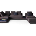 Modular Sofa System Geometric Design Integrated Side Tables Premium Upholstery