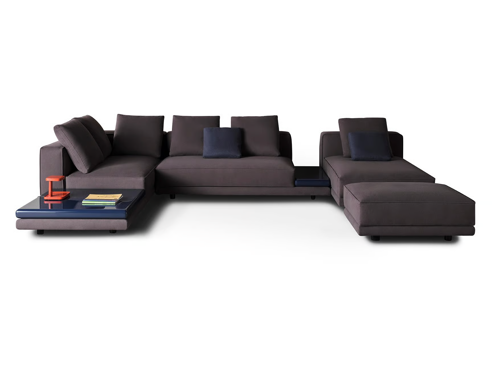 Modular Sofa System Geometric Design Integrated Side Tables Premium Upholstery