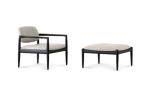 Sculpted Walnut Frame and Plush Channeled Cushioning Armchair with Footrest