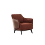 Leather Lounge Brown Armchair with Armrests Wooden Base