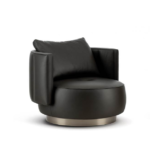 Swivel Leather Black armchair with Slim Metal Base