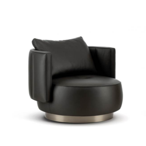 Swivel Leather Black armchair with Slim Metal Base