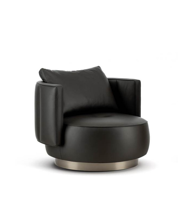 Swivel Leather Black armchair with Slim Metal Base