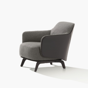 Fabric Lounge Gray Armchair with Armrests Wooden Base