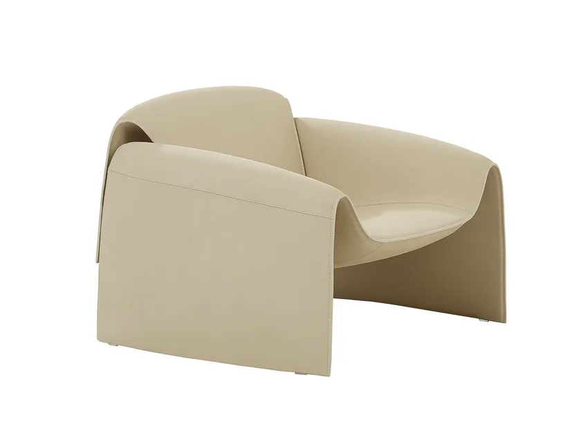 Modern Club Armchair Contemporary Curved Design Leather Upholstery Steel Frame