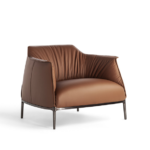 Armchair Upholstered in Brown Leather with Steel Frame in Gunmetal Grey Finish