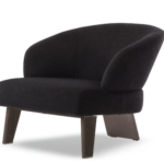 Modern Fabric Lounge Black Armchair with Wood Accents and Bronze Frame