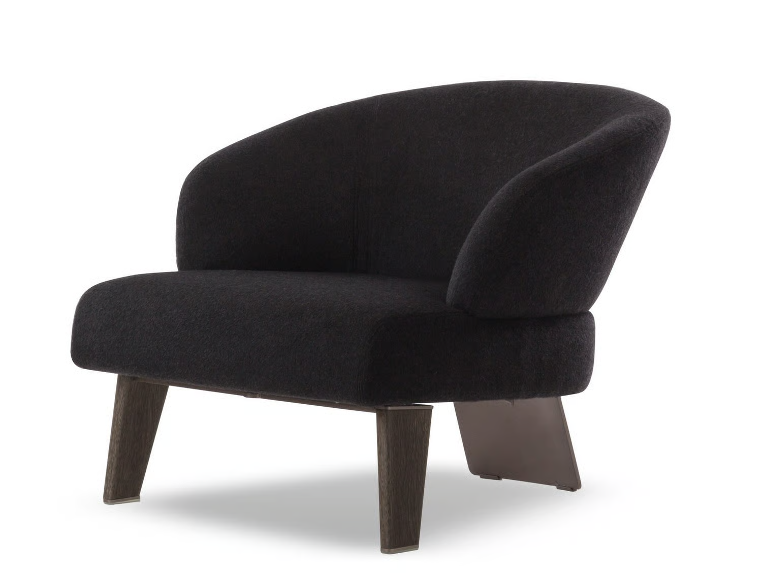 Modern Fabric Lounge Black Armchair with Wood Accents and Bronze Frame