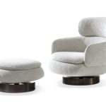 Modern Swivel White Armchair with headrest and Footstool Base