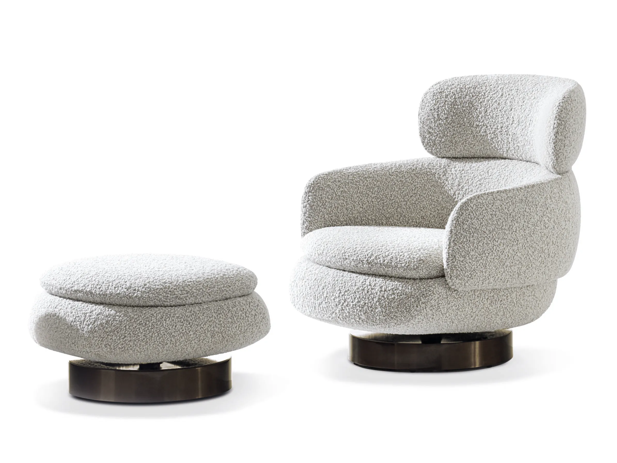 Modern Swivel White Armchair with headrest and Footstool Base