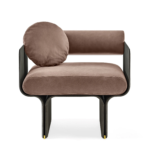 Elegant Lounge Armchair Curved Ash Wood Structure and Polished Brass