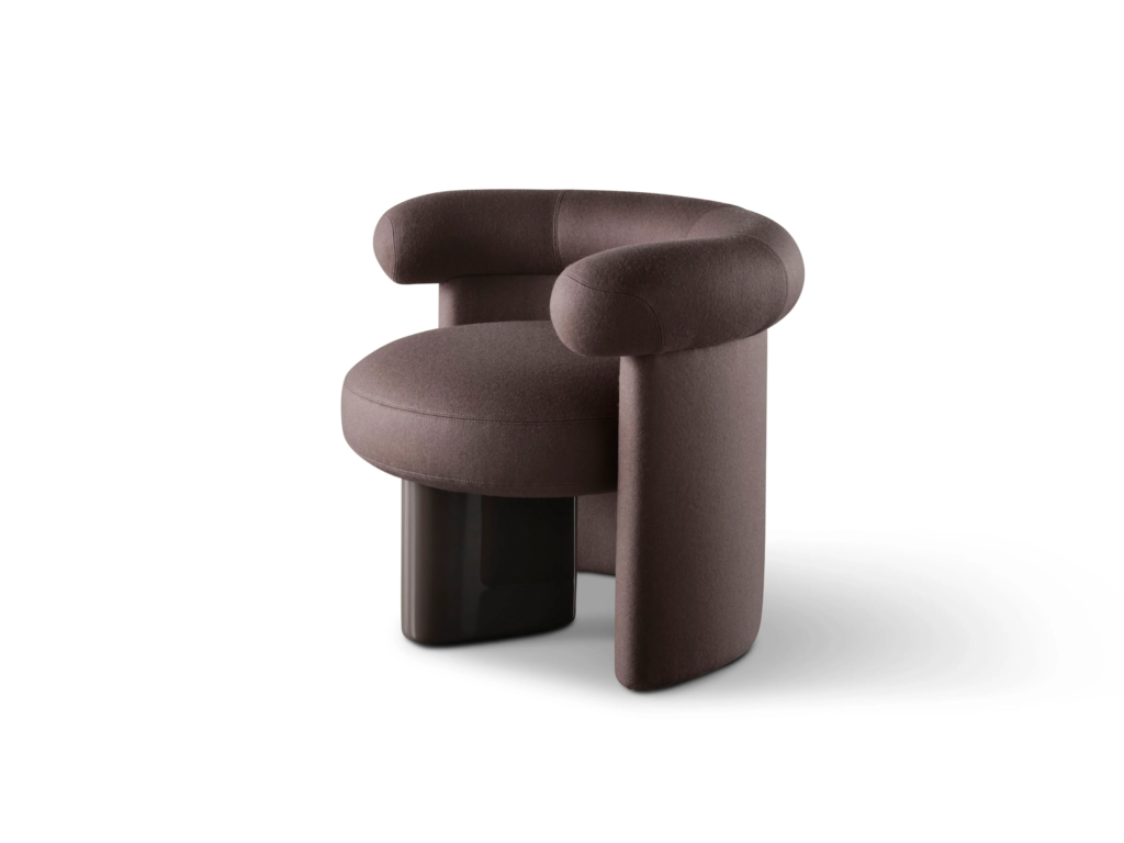 Plush Dark Brown Curved-Arm Accent Chair with Sleek Block Base