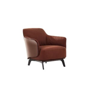 Leather Lounge Brown Armchair with Armrests Wooden Base
