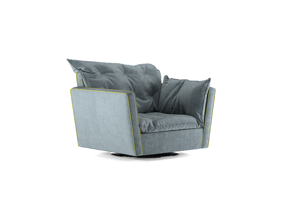 Light Gray Modern Swivel Armchair with Tufted Cushion & Decorative Stitching