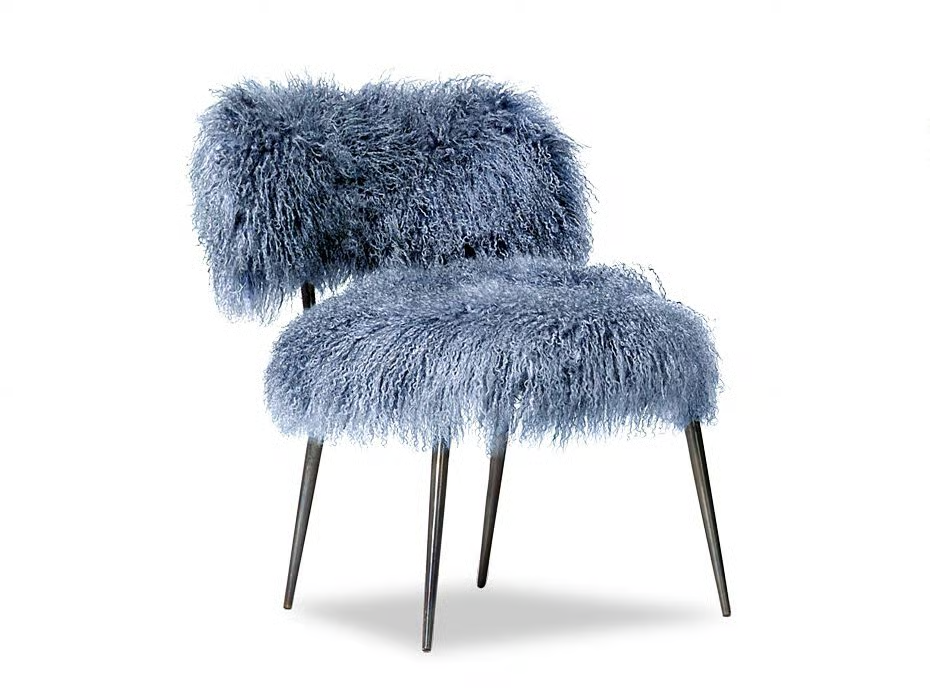 Soft Blue Fluffy Wool Accent Chair with Sleek Metal Legs Modern Stylish Seat