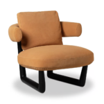 Warm Tan Suede Accent Chair with Rounded Arms and Bold Black Frame Modern Comfy Seat