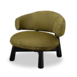 Olive Green Curved Back Suede Accent Chair with Black Wooden Legs