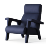 Navy Blue Fabric Accent Chair with High Back & Angled Wooden Legs