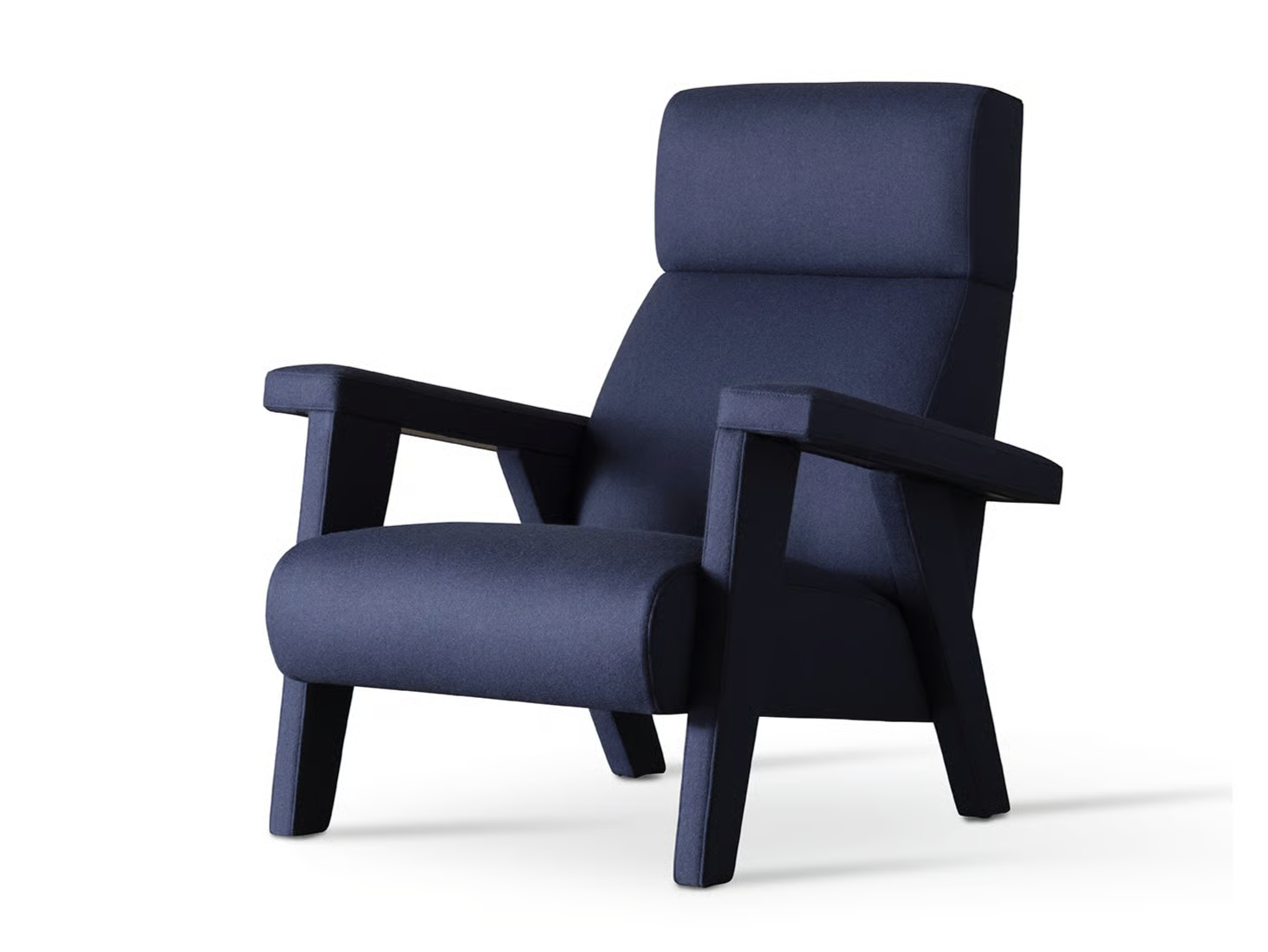 Navy Blue Fabric Accent Chair with High Back & Angled Wooden Legs