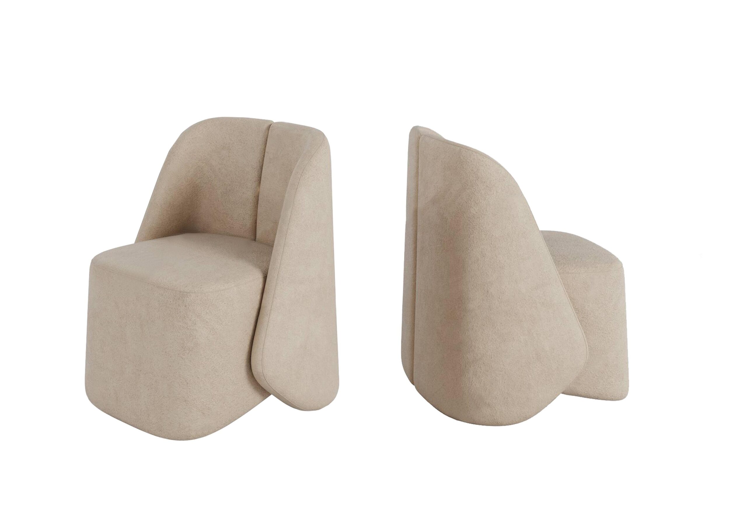 Cozy Beige Curved Back Accent Chair Plush Upholstered Modern Lounge Seat