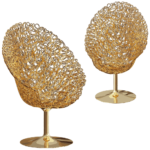 Luxury Gilded Wire Mesh Pedestal Accent Chair Modern Artistic Sculptural Design