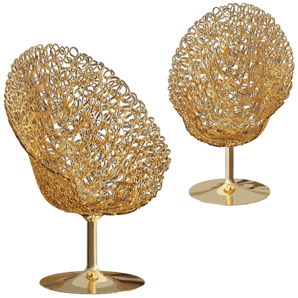 Luxury Gilded Wire Mesh Pedestal Accent Chair Modern Artistic Sculptural Design