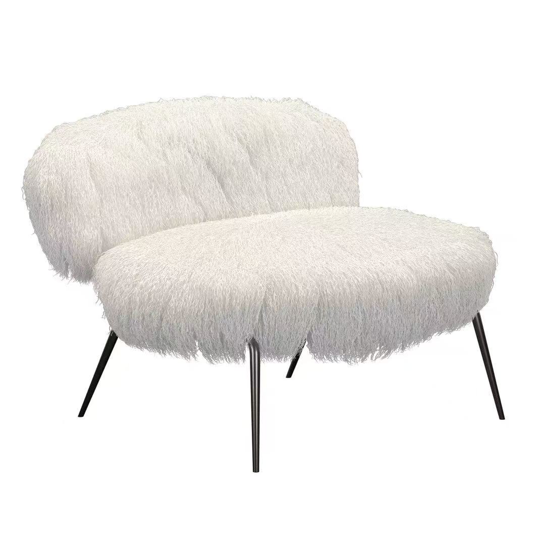 Fluffy White Curved Back Accent Chair with Metal Hairpin Legs