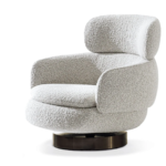 Modern Swivel White Armchair with headrest and Footstool Base