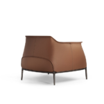 Armchair Upholstered in Brown Leather with Steel Frame in Gunmetal Grey Finish