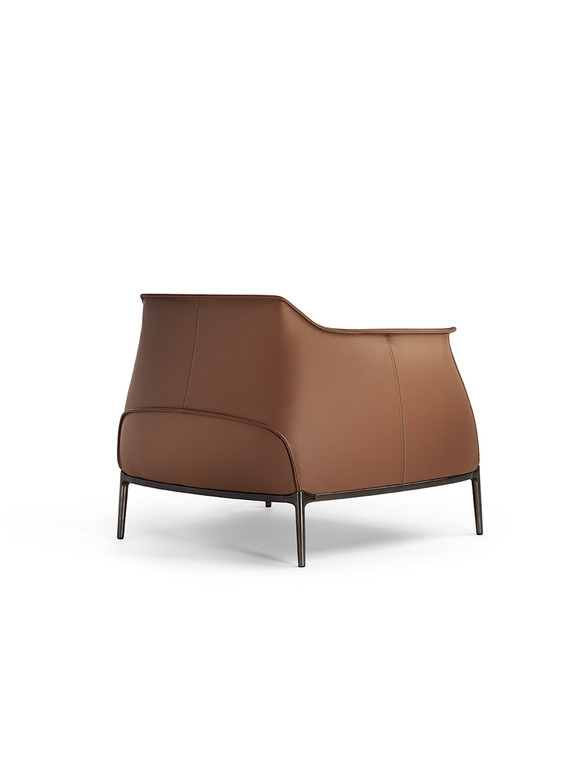 Armchair Upholstered in Brown Leather with Steel Frame in Gunmetal Grey Finish
