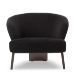Modern Fabric Lounge Black Armchair with Wood Accents and Bronze Frame