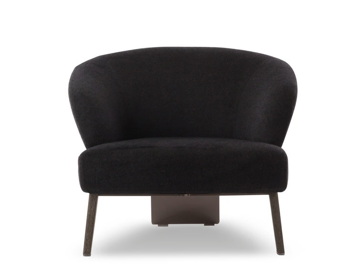 Modern Fabric Lounge Black Armchair with Wood Accents and Bronze Frame