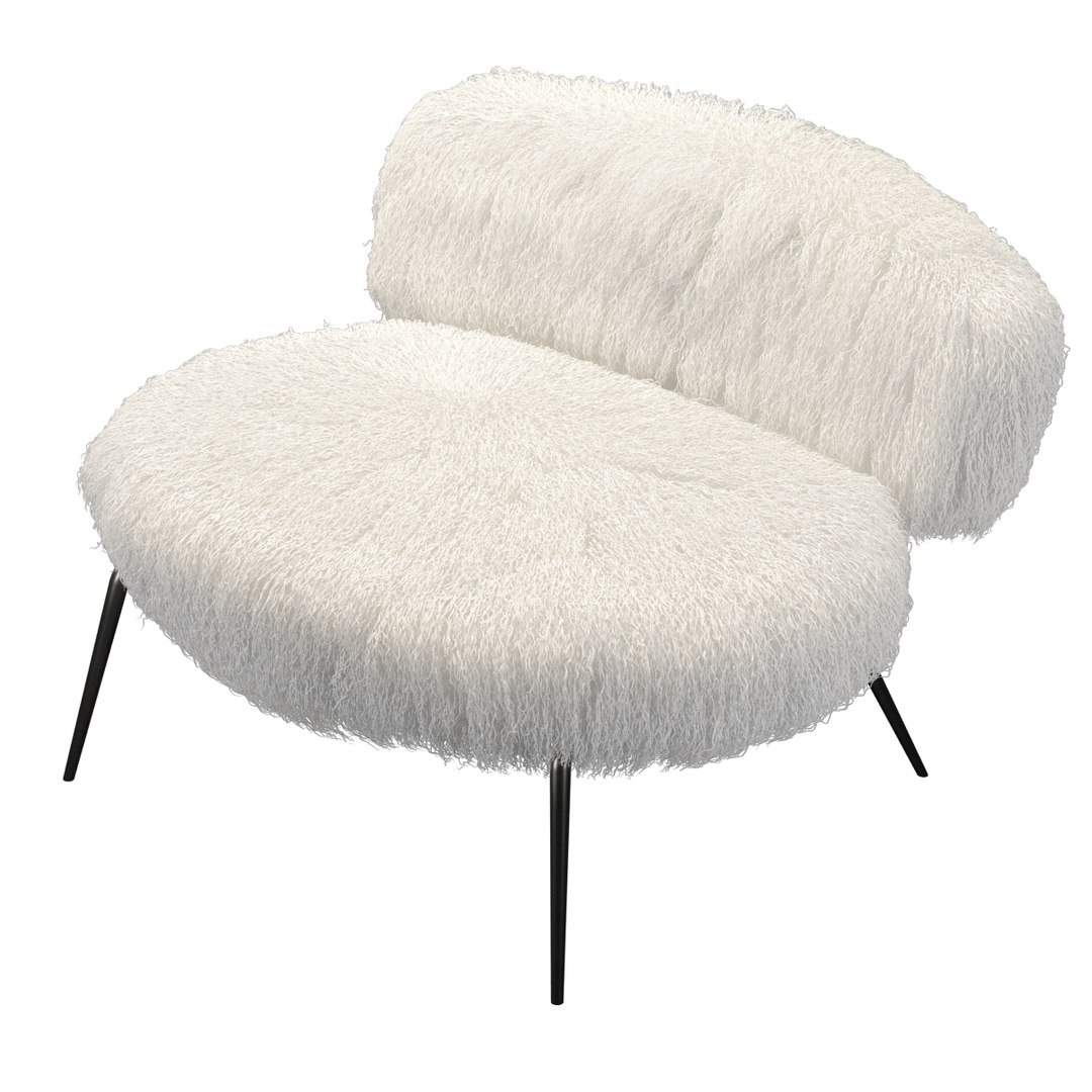 Fluffy White Curved Back Accent Chair with Metal Hairpin Legs