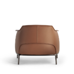 Armchair Upholstered in Brown Leather with Steel Frame in Gunmetal Grey Finish