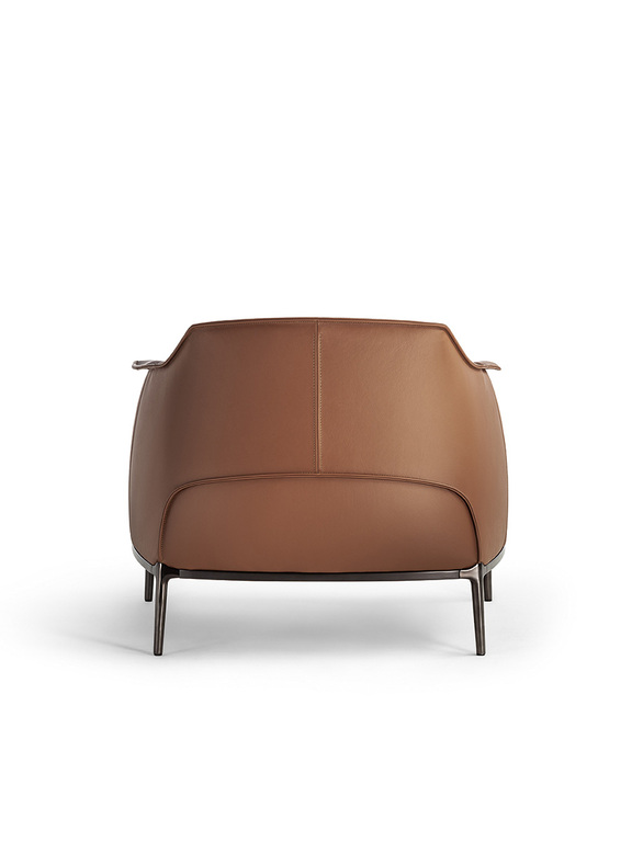 Armchair Upholstered in Brown Leather with Steel Frame in Gunmetal Grey Finish