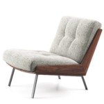 Genuine Leather Black Italian Minimalist Armchair with Wooden Legs