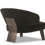 Modern Fabric Lounge Black Armchair with Wood Accents and Bronze Frame