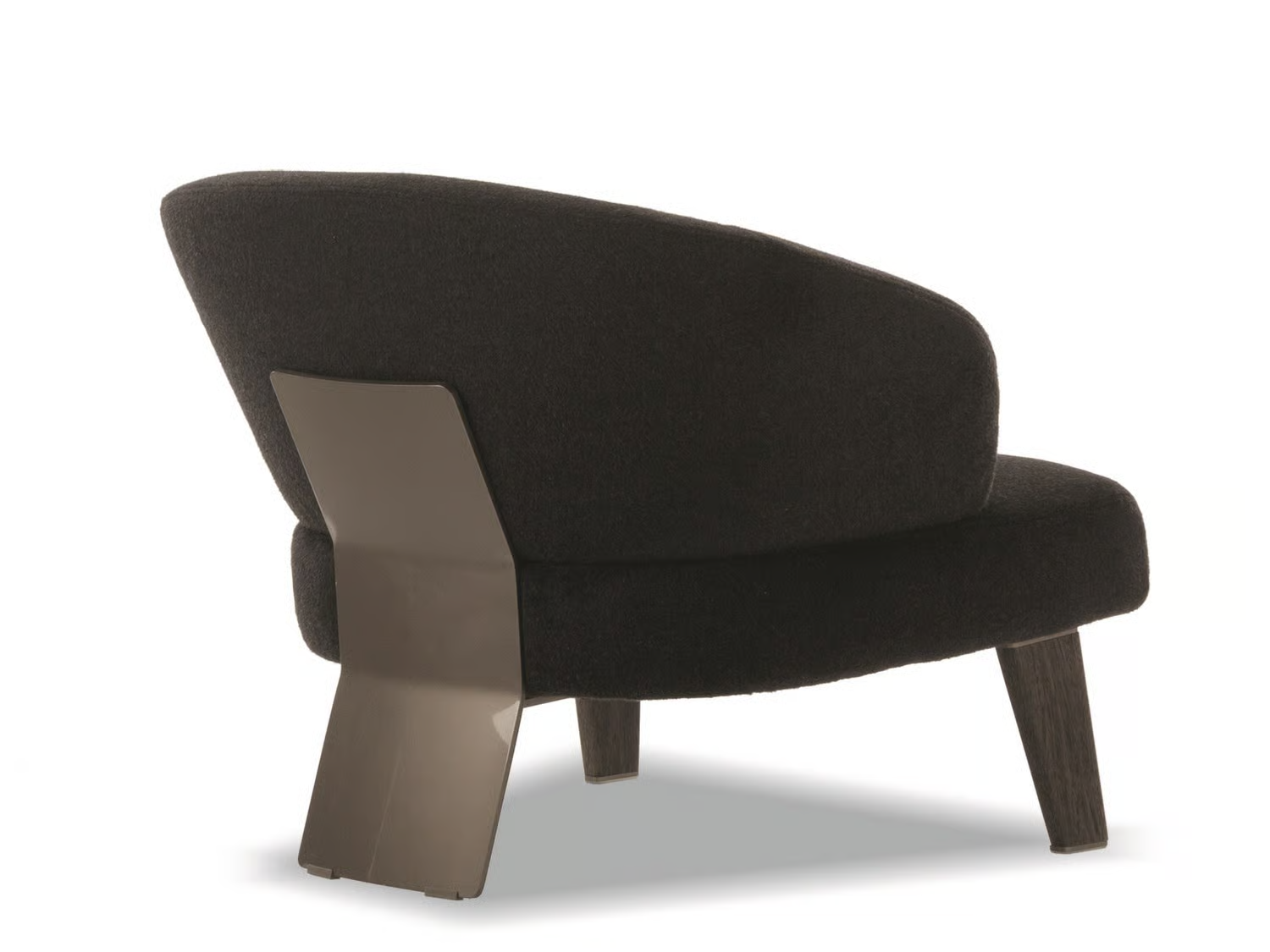 Modern Fabric Lounge Black Armchair with Wood Accents and Bronze Frame