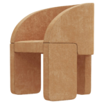 Curved Back Modern Upholstered Accent Chair in Beige Suede Fabric