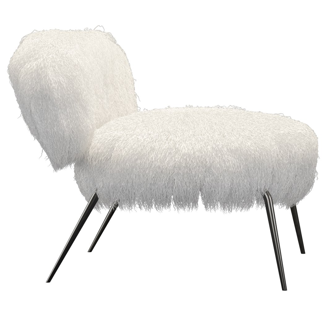 Fluffy White Curved Back Accent Chair with Metal Hairpin Legs