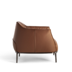 Armchair Upholstered in Brown Leather with Steel Frame in Gunmetal Grey Finish