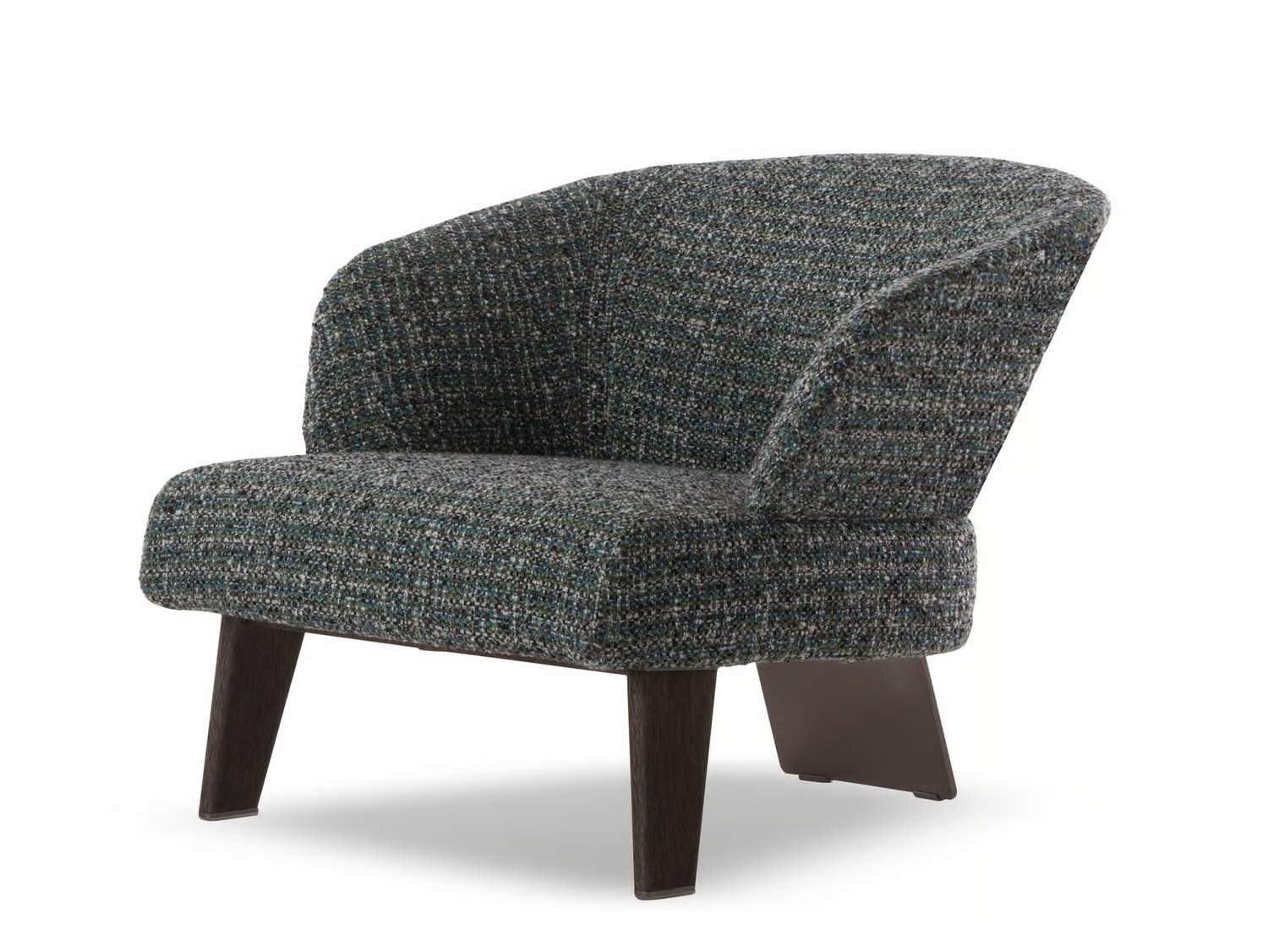 Modern Fabric Lounge Black Armchair with Wood Accents and Bronze Frame