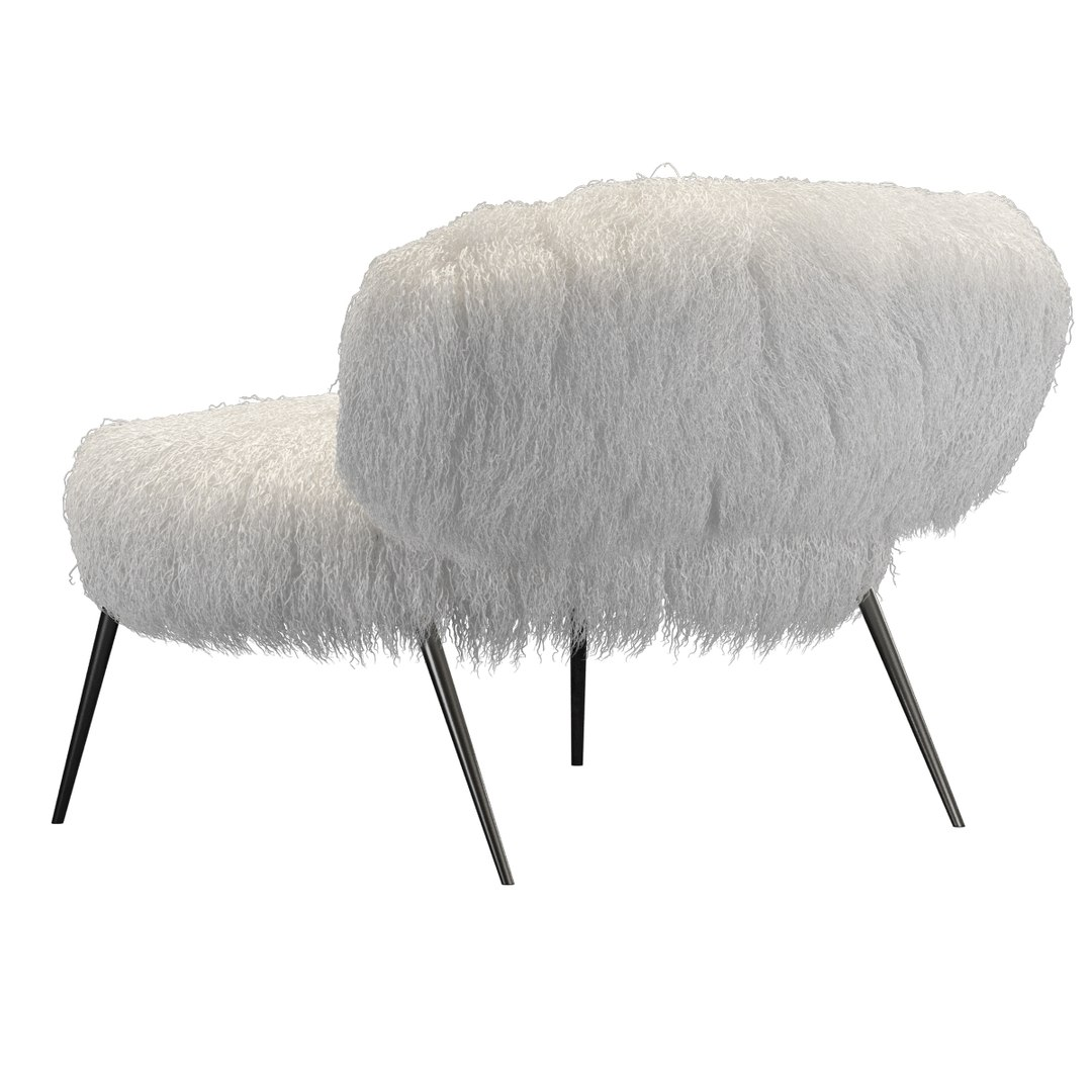 Fluffy White Curved Back Accent Chair with Metal Hairpin Legs