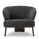 Modern Fabric Lounge Black Armchair with Wood Accents and Bronze Frame
