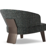 Modern Fabric Lounge Black Armchair with Wood Accents and Bronze Frame