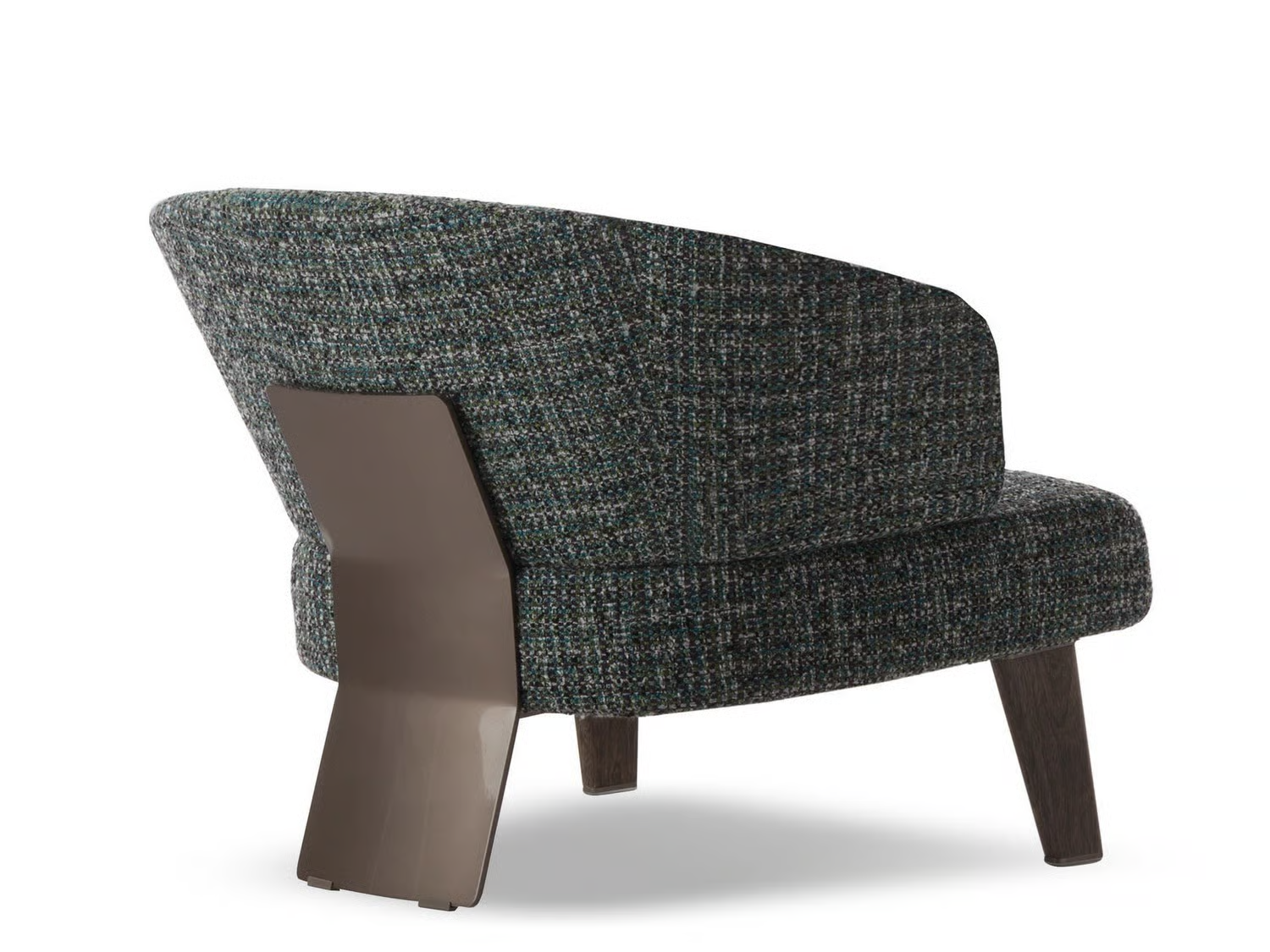 Modern Fabric Lounge Black Armchair with Wood Accents and Bronze Frame