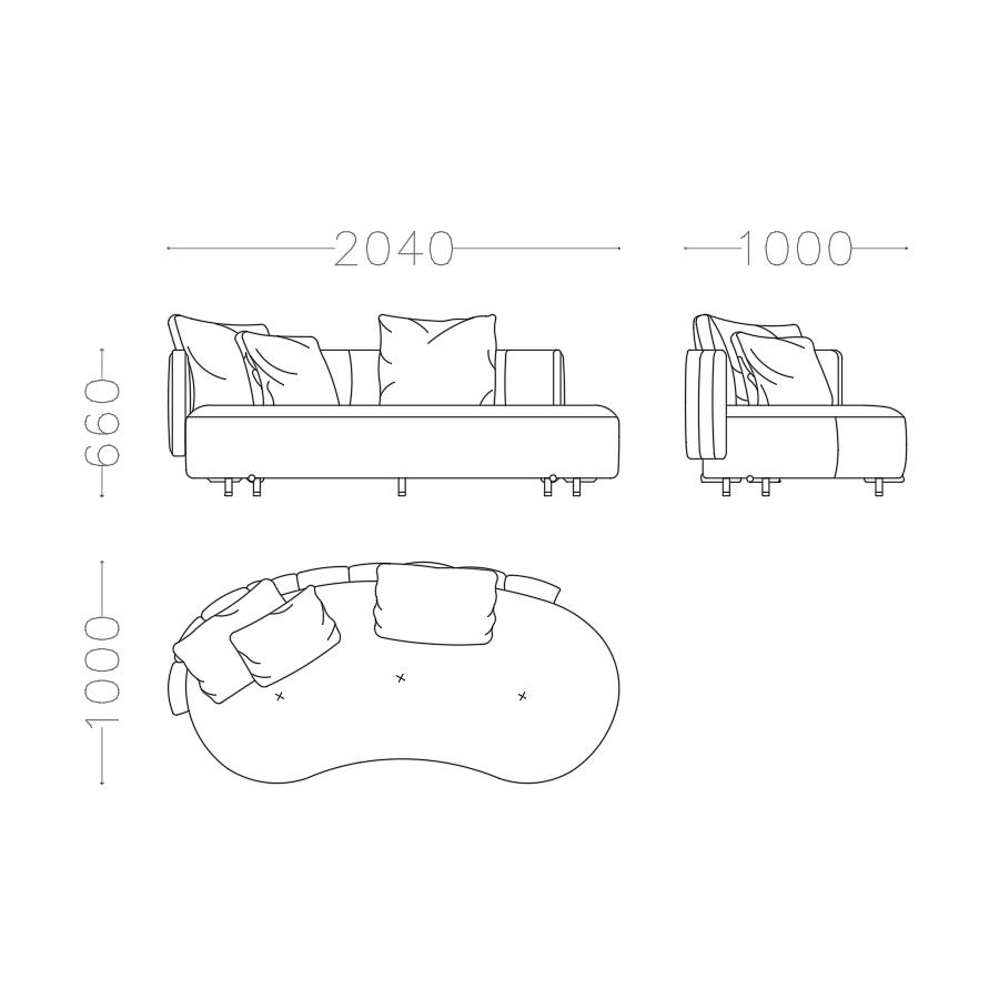Single Armrest Three Seater with Curved Shape (Left Armrest)